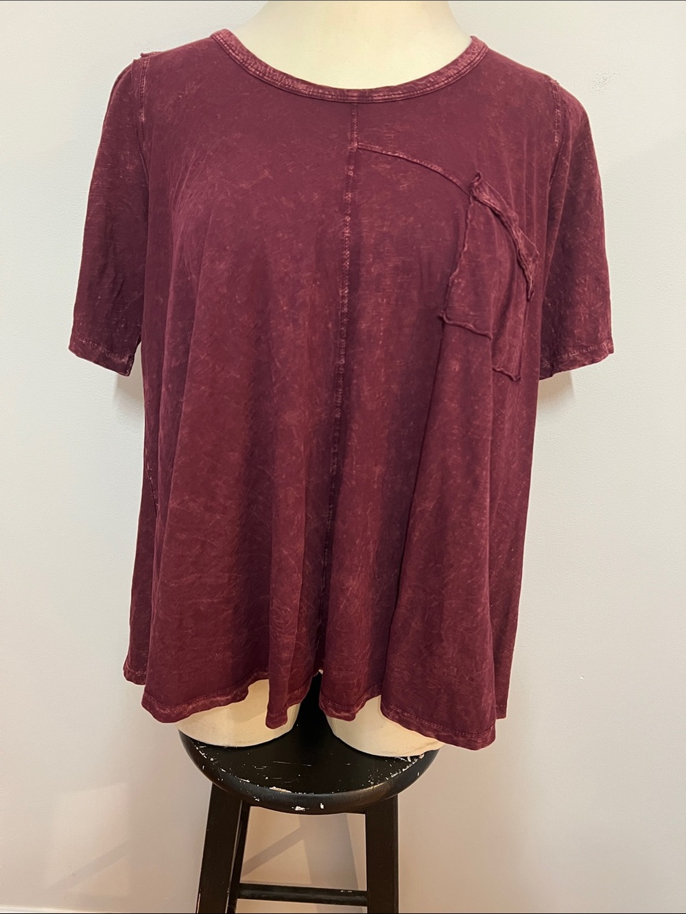 Anthropology eri + ali mineral Washed Waterfall Burgundy Short Sleeve Swing Tee